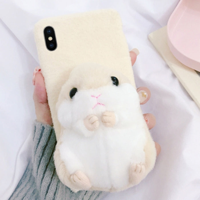 For iPhone X / XS Fashion Cute 3D Hamster Doll Pattern Plush Flannel Protective Back Cover Case
