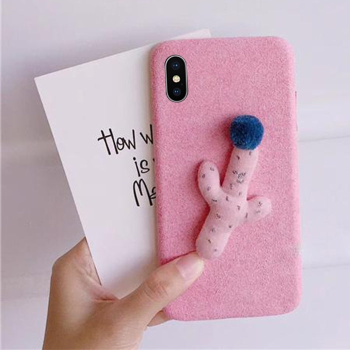For iPhone X / XS Fashion Cute 3D Cactus Pattern Flannel Protective Back Cover Case