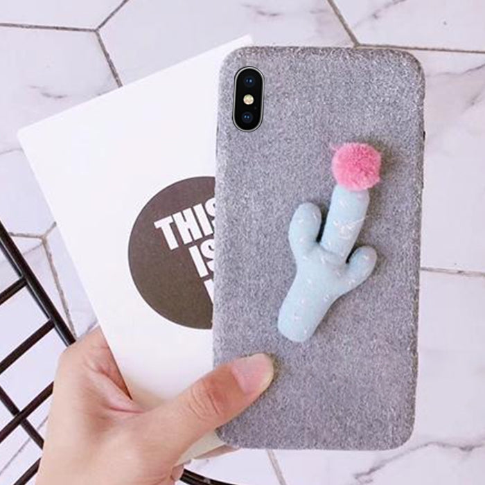 For iPhone X / XS Fashion Cute 3D Cactus Pattern Flannel Protective Back Cover Case