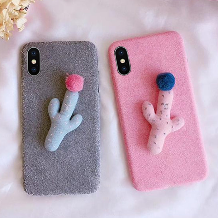 For iPhone X / XS Fashion Cute 3D Cactus Pattern Flannel Protective Back Cover Case