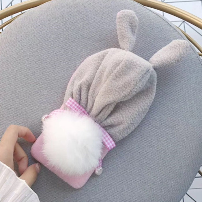 For iPhone X / XS Plush Lovely Rabbit Ears Hat Protective Back Cover Case with Furry Ball