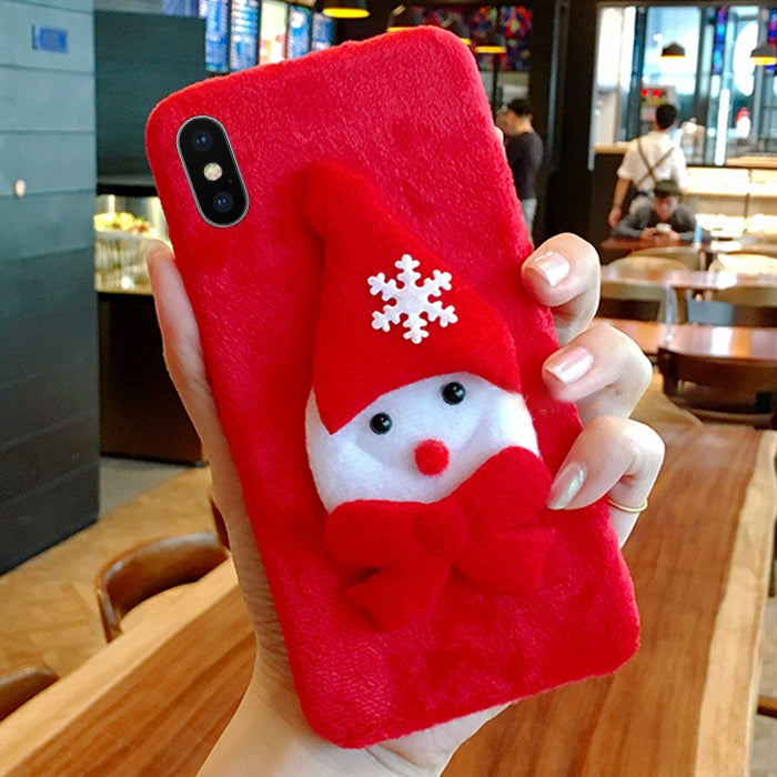 For iPhone X / XS Christmas Series Plush Cartoon Snowman Protective Back Cover Case