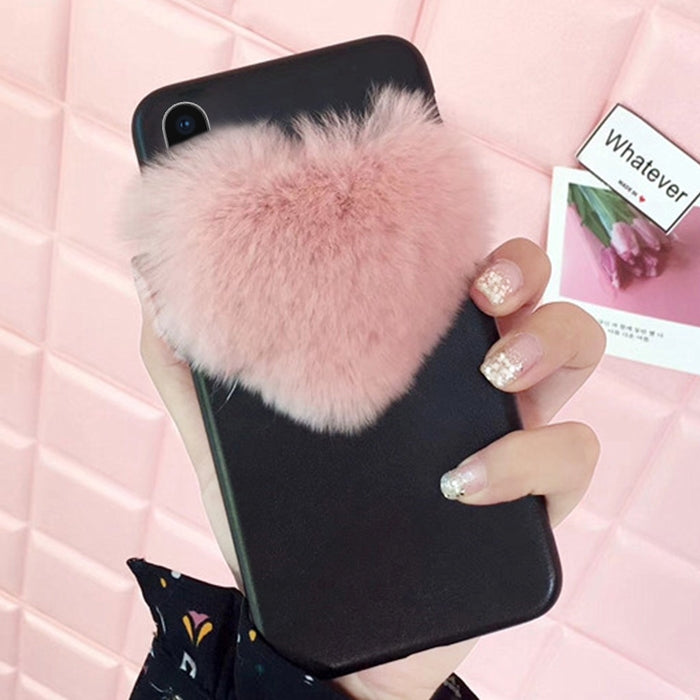 For iPhone X / XS Plush Heart-shaped Protective Back Cover Case