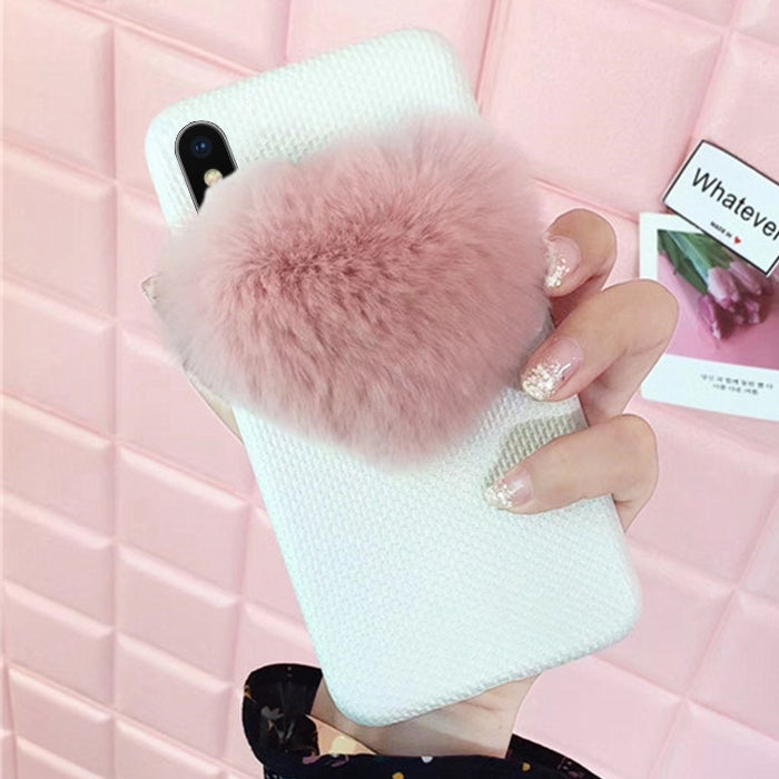 For iPhone X / XS Plush Heart-shaped Protective Back Cover Case
