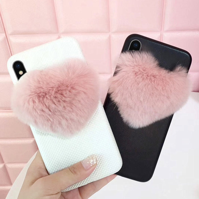 For iPhone X / XS Plush Heart-shaped Protective Back Cover Case