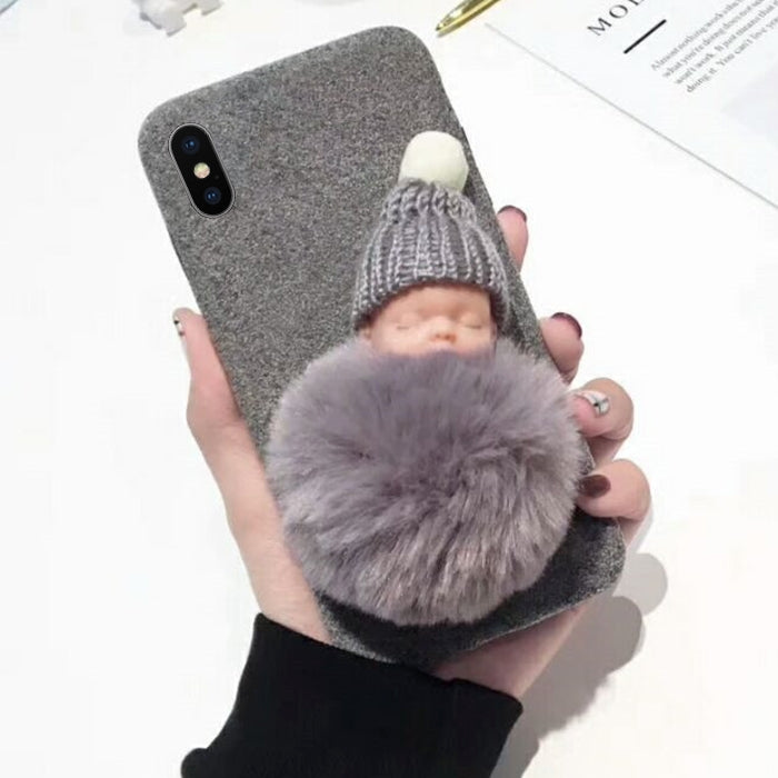 For iPhone X / XS Winter Sleeping Baby Plush Full Coverage Protective Back Cover Case