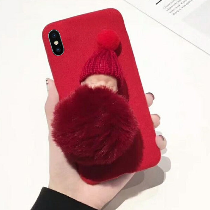 For iPhone X / XS Winter Sleeping Baby Plush Full Coverage Protective Back Cover Case