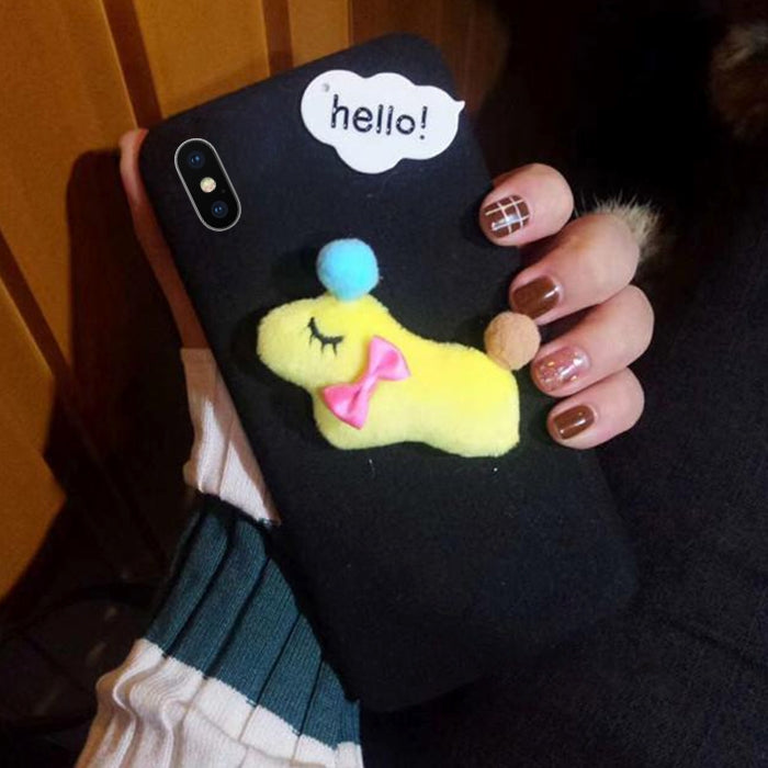 For iPhone X / XS Lovely Cartoon Plush Dog Doll Protective Back Cover Case (Black)
