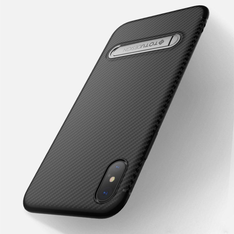 For iPhone X TOTUDESIGN Carbon Fiber Texture TPU Anti-slip Soft Protective Back Cover Case With Invisible Holder