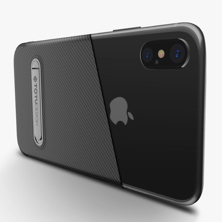For iPhone X TOTUDESIGN Carbon Fiber Texture TPU Anti-slip Soft Protective Back Cover Case With Invisible Holder
