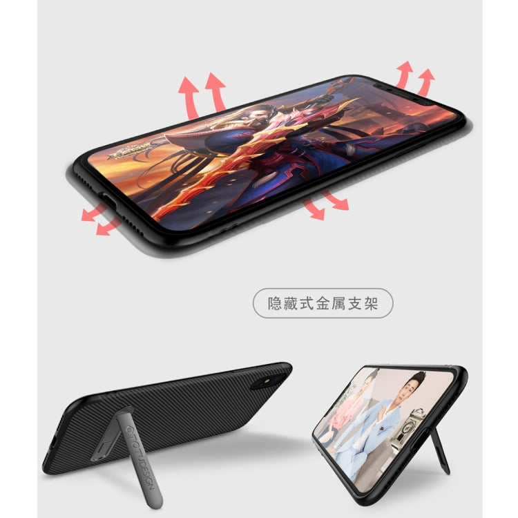 For iPhone X TOTUDESIGN Carbon Fiber Texture TPU Anti-slip Soft Protective Back Cover Case With Invisible Holder