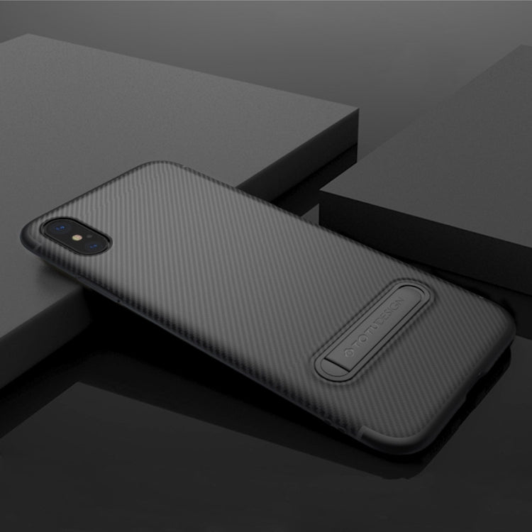 For iPhone X TOTUDESIGN Carbon Fiber Texture TPU Anti-slip Soft Protective Back Cover Case With Invisible Holder