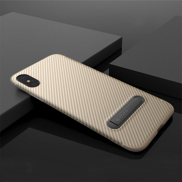 For iPhone X TOTUDESIGN Carbon Fiber Texture TPU Anti-slip Soft Protective Back Cover Case With Invisible Holder