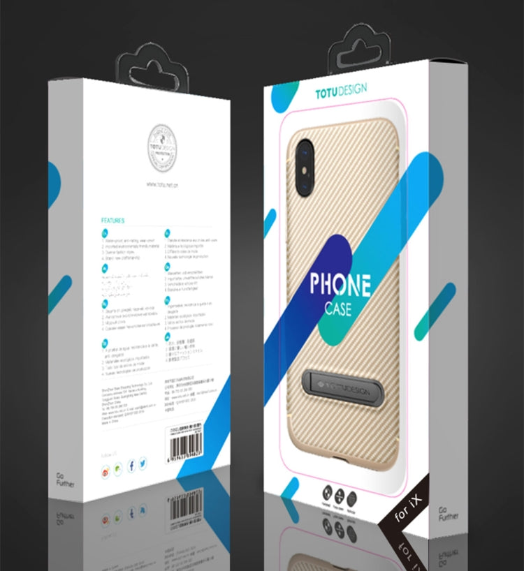 For iPhone X TOTUDESIGN Carbon Fiber Texture TPU Anti-slip Soft Protective Back Cover Case With Invisible Holder