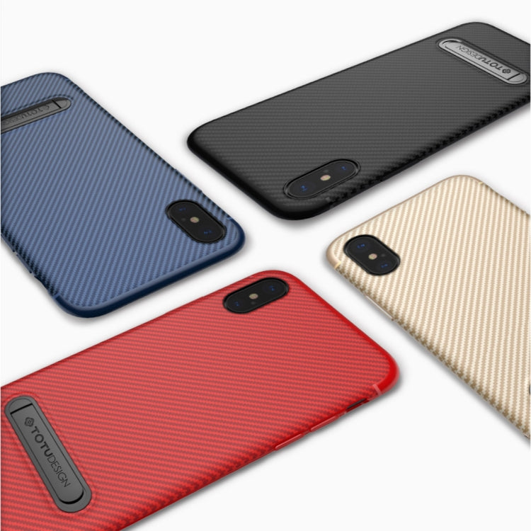 For iPhone X TOTUDESIGN Carbon Fiber Texture TPU Anti-slip Soft Protective Back Cover Case With Invisible Holder