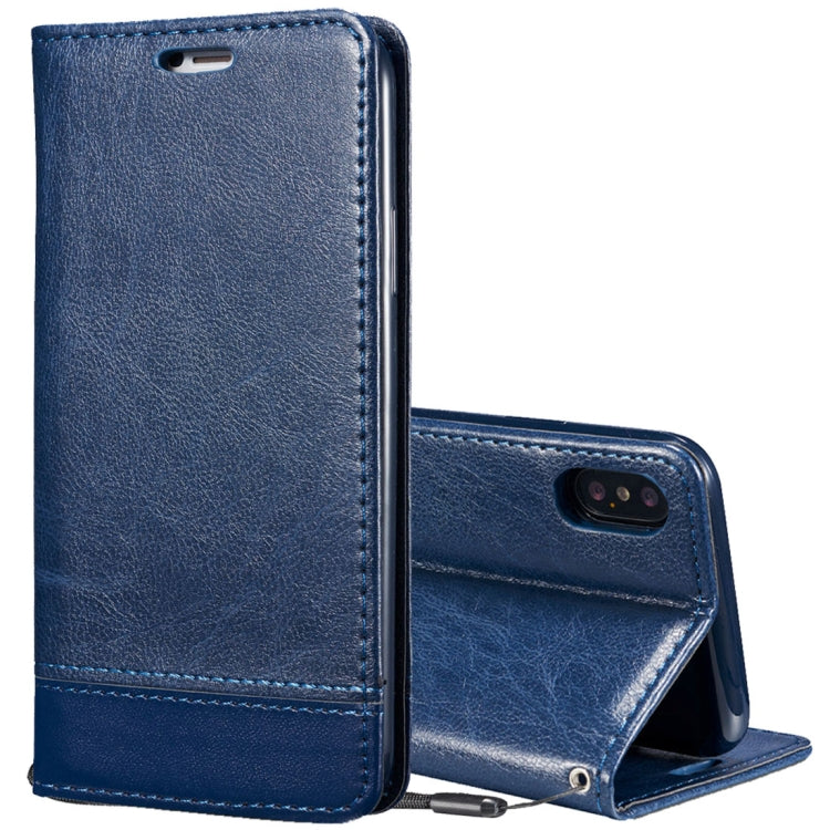 For iPhone X / XS Double-sided Absorption Splicing Horizontal Flip Leather Case with Holder & Card Slots & Lanyard