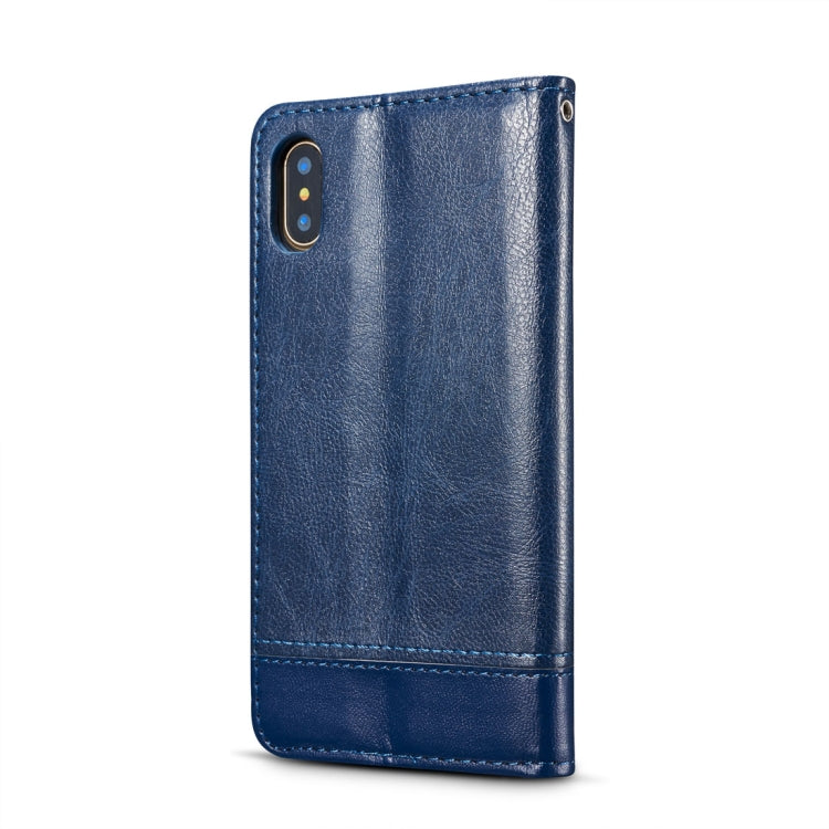For iPhone X / XS Double-sided Absorption Splicing Horizontal Flip Leather Case with Holder & Card Slots & Lanyard