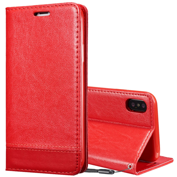 For iPhone X / XS Double-sided Absorption Splicing Horizontal Flip Leather Case with Holder & Card Slots & Lanyard