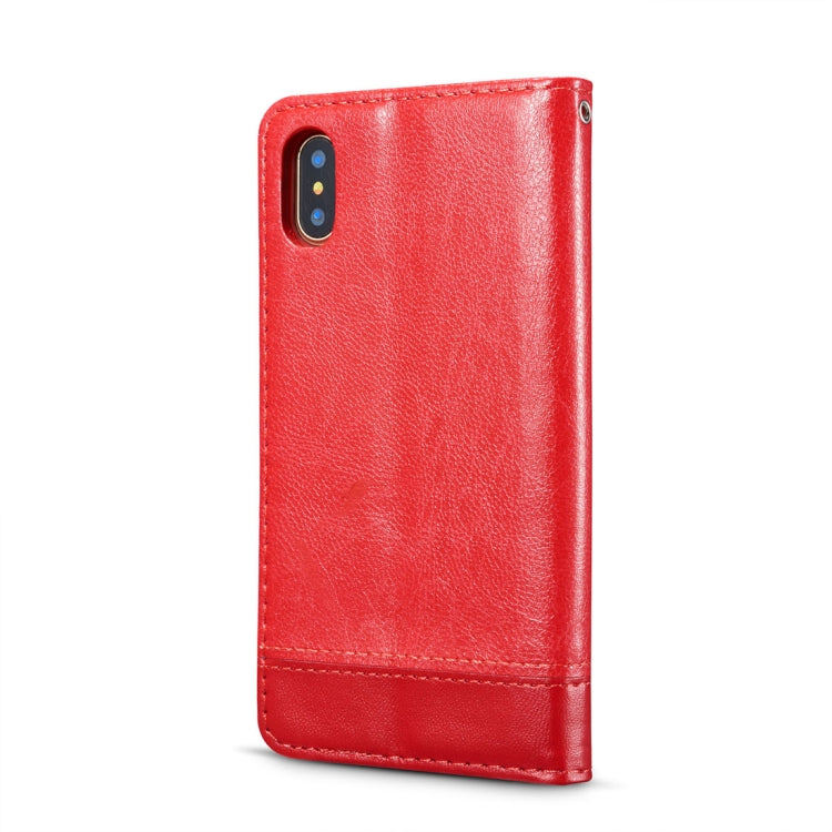 For iPhone X / XS Double-sided Absorption Splicing Horizontal Flip Leather Case with Holder & Card Slots & Lanyard