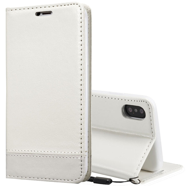 For iPhone X / XS Double-sided Absorption Splicing Horizontal Flip Leather Case with Holder & Card Slots & Lanyard