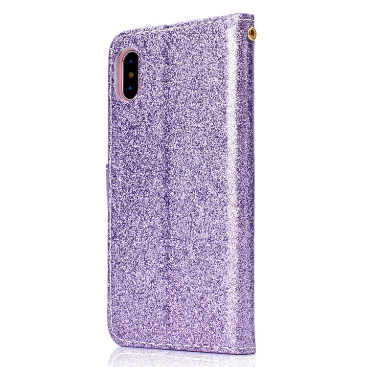 For iPhone X / XS Glitter Powder Horizontal Flip Leather Case with Card Slots & Wallet & Photo Frame & Sling