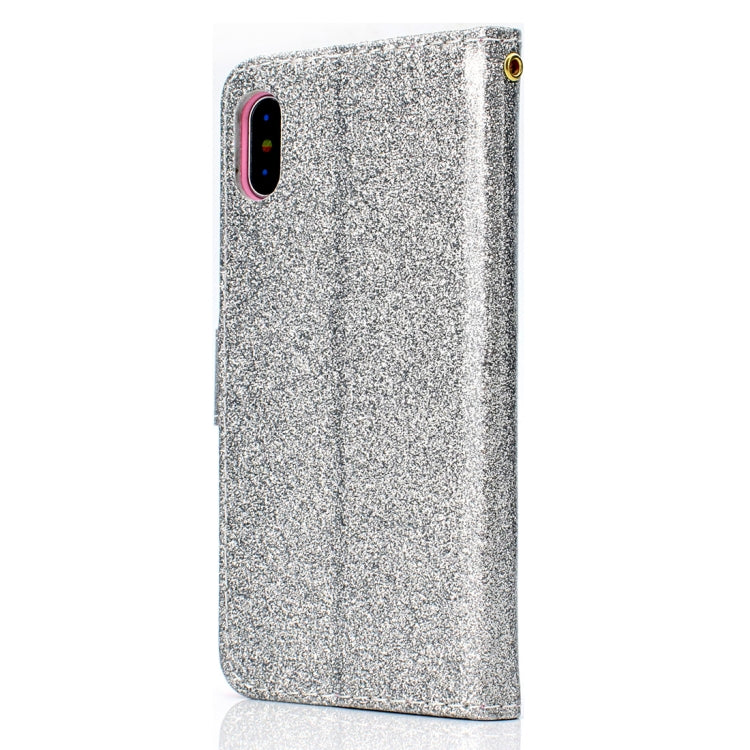 For iPhone X / XS Glitter Powder Horizontal Flip Leather Case with Card Slots & Wallet & Photo Frame & Sling