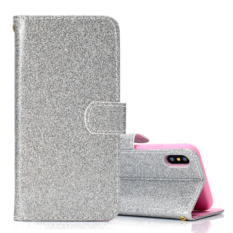 For iPhone X / XS Glitter Powder Horizontal Flip Leather Case with Card Slots & Wallet & Photo Frame & Sling