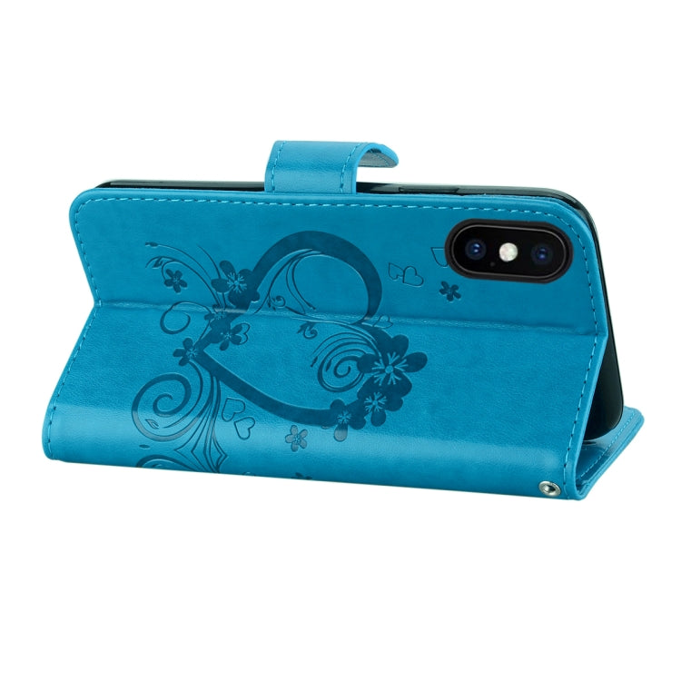 For iPhone X / XS Embossed Heart Butterfly Pattern Horizontal Flip Leather Case with Card Slot & Holder & Wallet & Lanyard