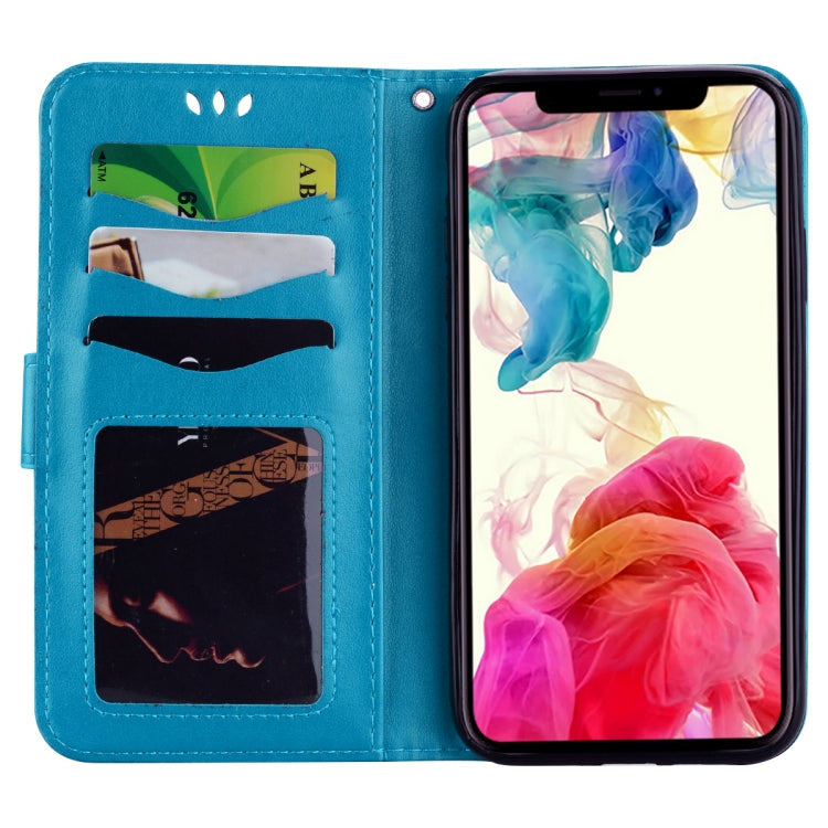 For iPhone X / XS Embossed Heart Butterfly Pattern Horizontal Flip Leather Case with Card Slot & Holder & Wallet & Lanyard