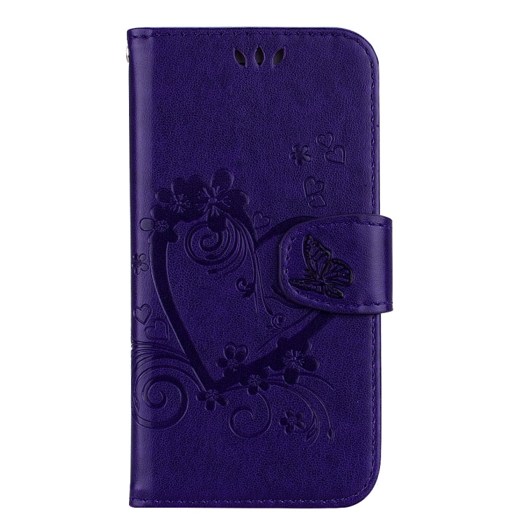 For iPhone X / XS Embossed Heart Butterfly Pattern Horizontal Flip Leather Case with Card Slot & Holder & Wallet & Lanyard