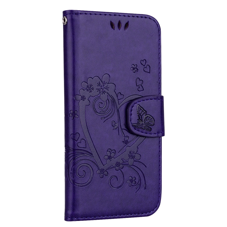 For iPhone X / XS Embossed Heart Butterfly Pattern Horizontal Flip Leather Case with Card Slot & Holder & Wallet & Lanyard