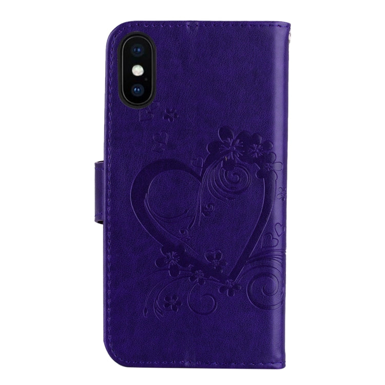 For iPhone X / XS Embossed Heart Butterfly Pattern Horizontal Flip Leather Case with Card Slot & Holder & Wallet & Lanyard