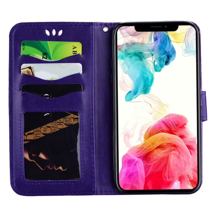 For iPhone X / XS Embossed Heart Butterfly Pattern Horizontal Flip Leather Case with Card Slot & Holder & Wallet & Lanyard