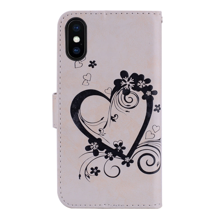 For iPhone X / XS Embossed Heart Butterfly Pattern Horizontal Flip Leather Case with Card Slot & Holder & Wallet & Lanyard
