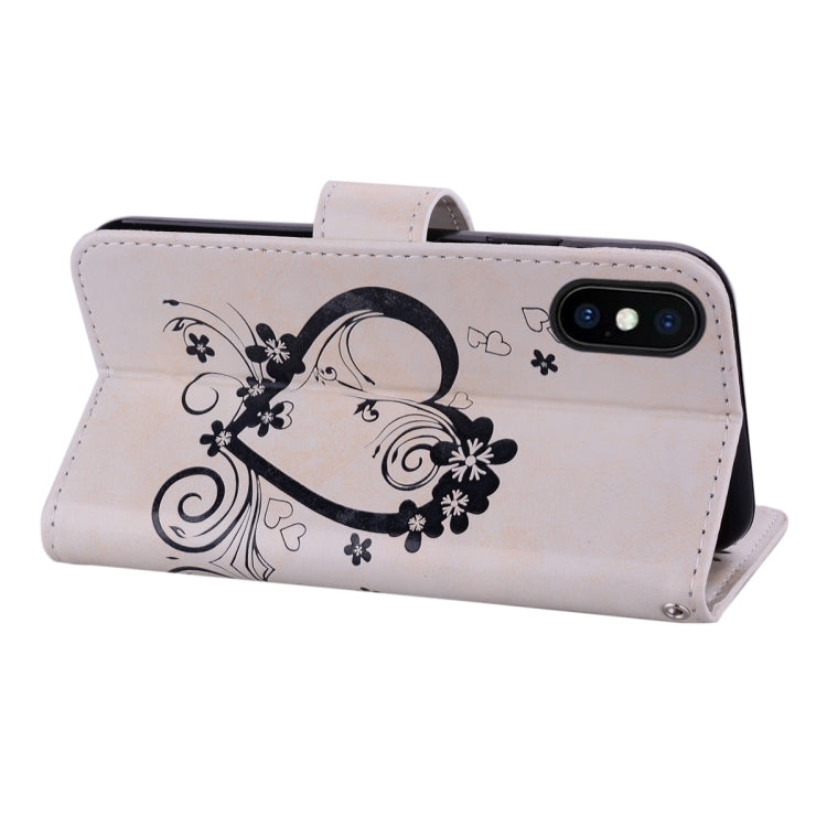 For iPhone X / XS Embossed Heart Butterfly Pattern Horizontal Flip Leather Case with Card Slot & Holder & Wallet & Lanyard