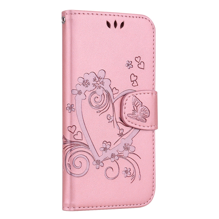 For iPhone X / XS Embossed Heart Butterfly Pattern Horizontal Flip Leather Case with Card Slot & Holder & Wallet & Lanyard