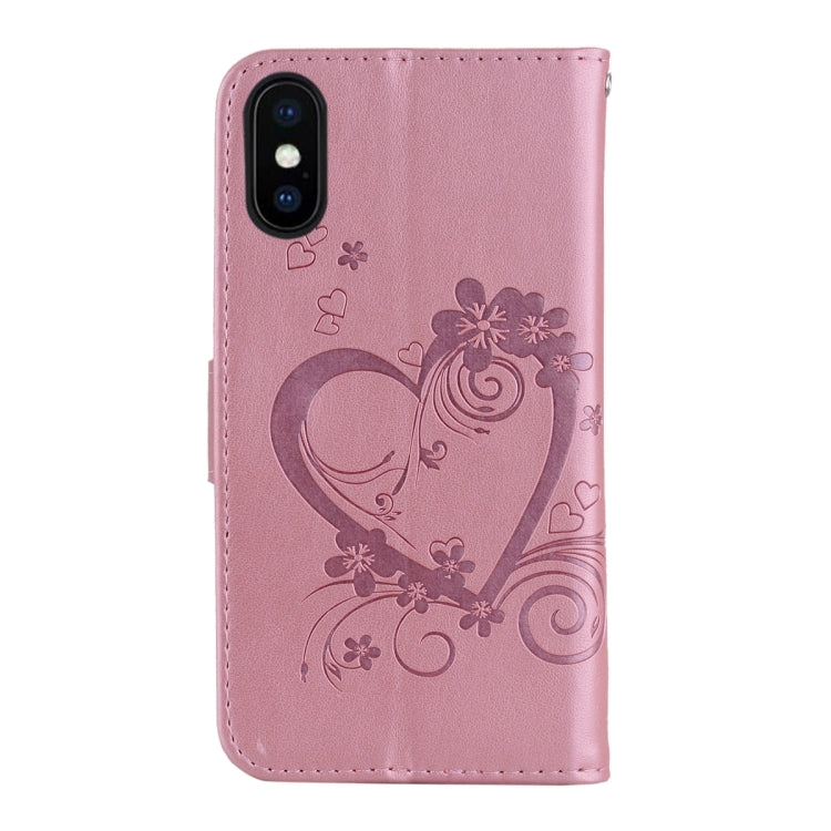 For iPhone X / XS Embossed Heart Butterfly Pattern Horizontal Flip Leather Case with Card Slot & Holder & Wallet & Lanyard