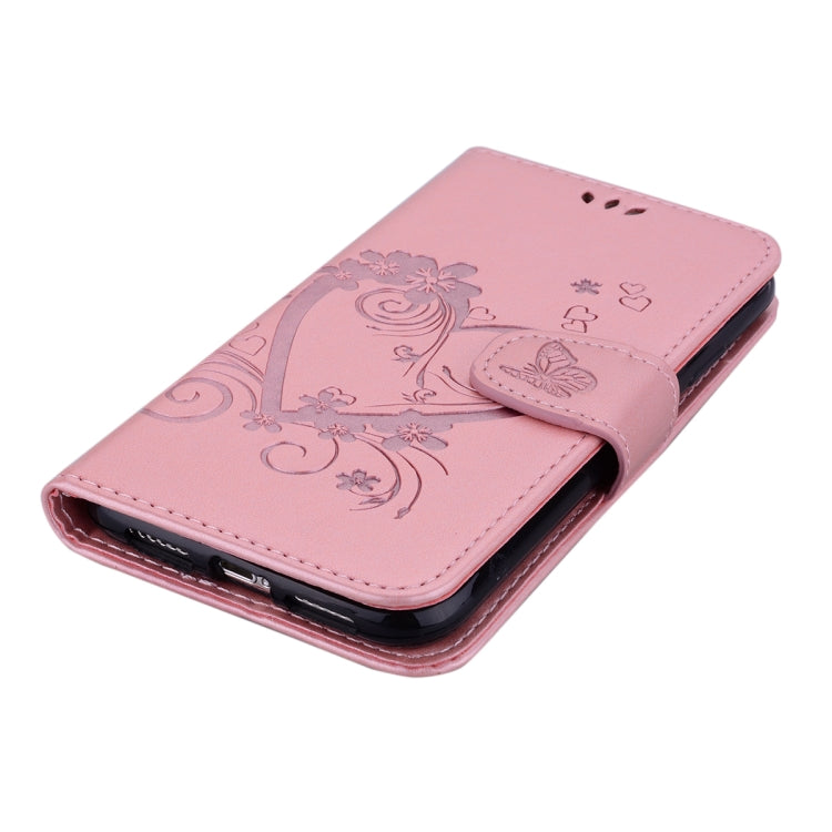 For iPhone X / XS Embossed Heart Butterfly Pattern Horizontal Flip Leather Case with Card Slot & Holder & Wallet & Lanyard