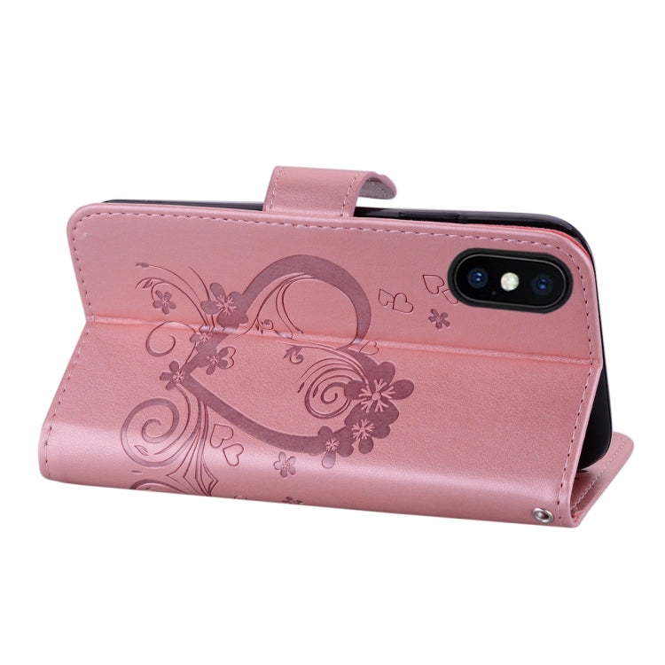 For iPhone X / XS Embossed Heart Butterfly Pattern Horizontal Flip Leather Case with Card Slot & Holder & Wallet & Lanyard