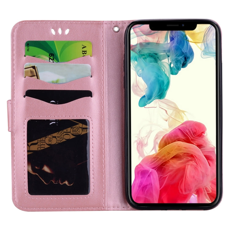 For iPhone X / XS Embossed Heart Butterfly Pattern Horizontal Flip Leather Case with Card Slot & Holder & Wallet & Lanyard