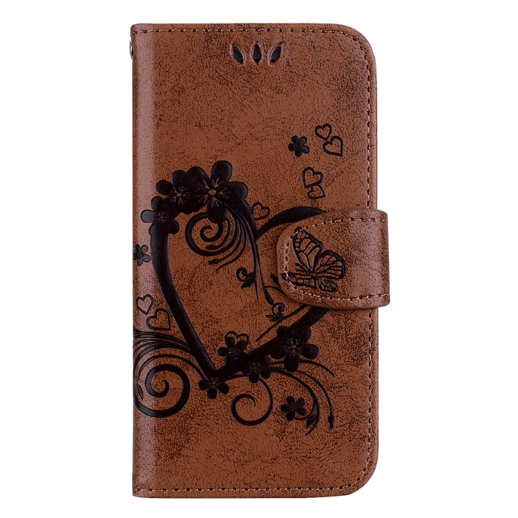 For iPhone X / XS Embossed Heart Butterfly Pattern Horizontal Flip Leather Case with Card Slot & Holder & Wallet & Lanyard