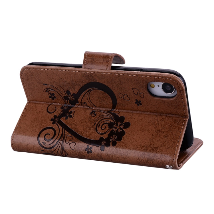 For iPhone X / XS Embossed Heart Butterfly Pattern Horizontal Flip Leather Case with Card Slot & Holder & Wallet & Lanyard