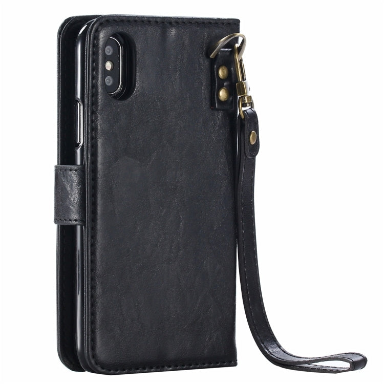 For iPhone X / XS Retro Cowhide Texture Magnetic Absorption Detachable Back Cover Horizontal Flip Leather Case with Holder & Card Slots & Wallet & Photo Frame & Lanyard