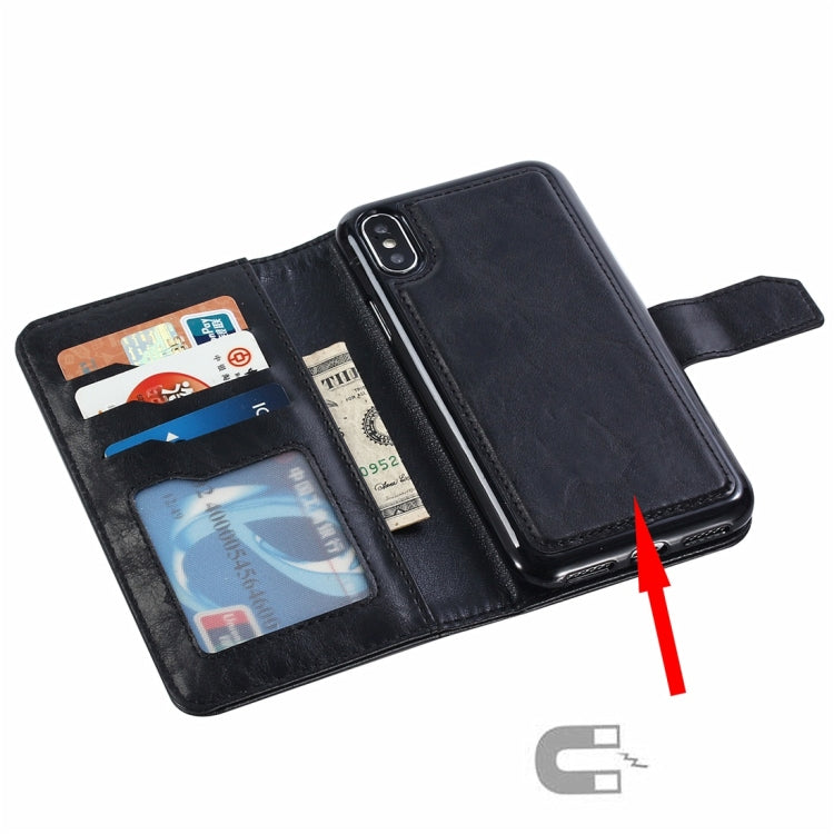 For iPhone X / XS Retro Cowhide Texture Magnetic Absorption Detachable Back Cover Horizontal Flip Leather Case with Holder & Card Slots & Wallet & Photo Frame & Lanyard