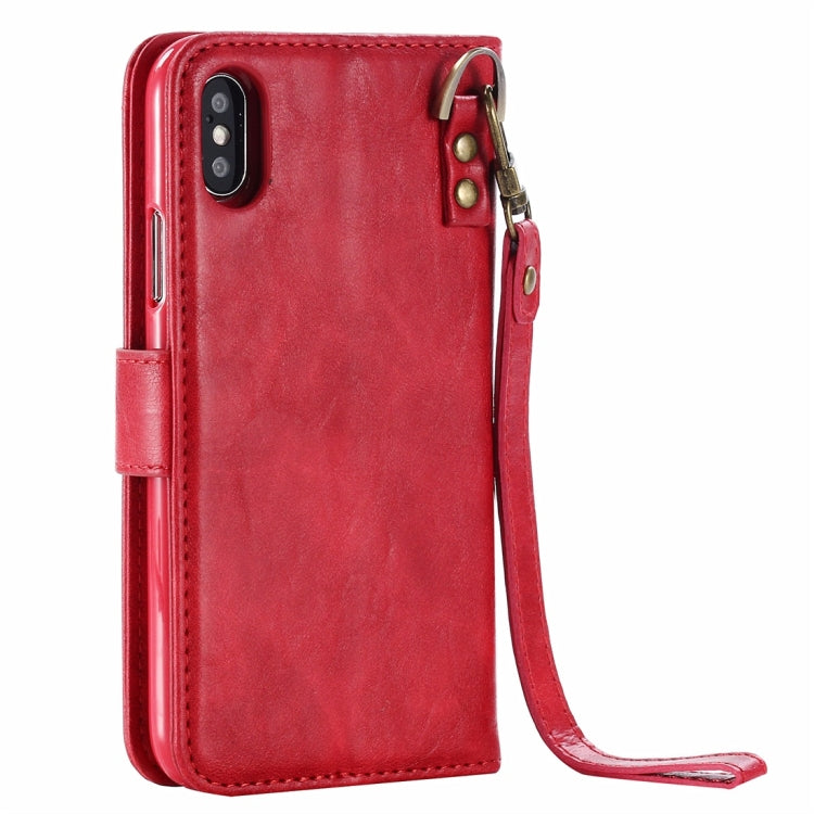 For iPhone X / XS Retro Cowhide Texture Magnetic Absorption Detachable Back Cover Horizontal Flip Leather Case with Holder & Card Slots & Wallet & Photo Frame & Lanyard