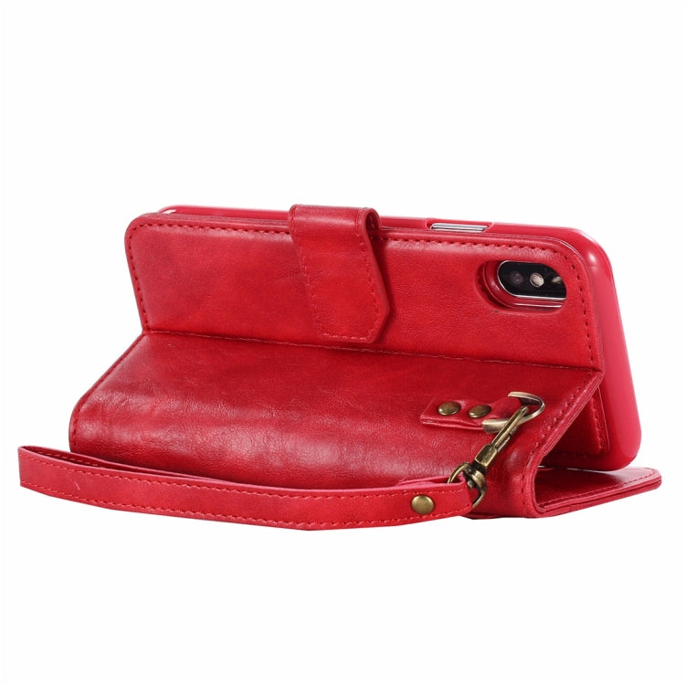 For iPhone X / XS Retro Cowhide Texture Magnetic Absorption Detachable Back Cover Horizontal Flip Leather Case with Holder & Card Slots & Wallet & Photo Frame & Lanyard