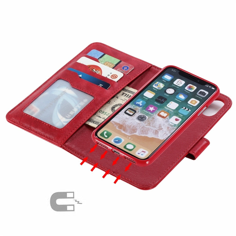 For iPhone X / XS Retro Cowhide Texture Magnetic Absorption Detachable Back Cover Horizontal Flip Leather Case with Holder & Card Slots & Wallet & Photo Frame & Lanyard
