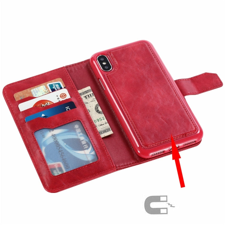 For iPhone X / XS Retro Cowhide Texture Magnetic Absorption Detachable Back Cover Horizontal Flip Leather Case with Holder & Card Slots & Wallet & Photo Frame & Lanyard