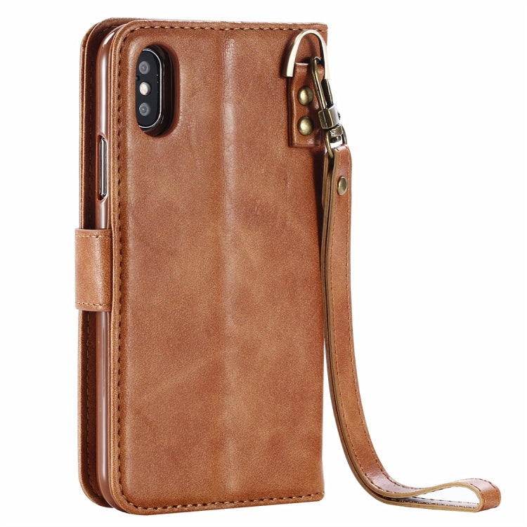 For iPhone X / XS Retro Cowhide Texture Magnetic Absorption Detachable Back Cover Horizontal Flip Leather Case with Holder & Card Slots & Wallet & Photo Frame & Lanyard
