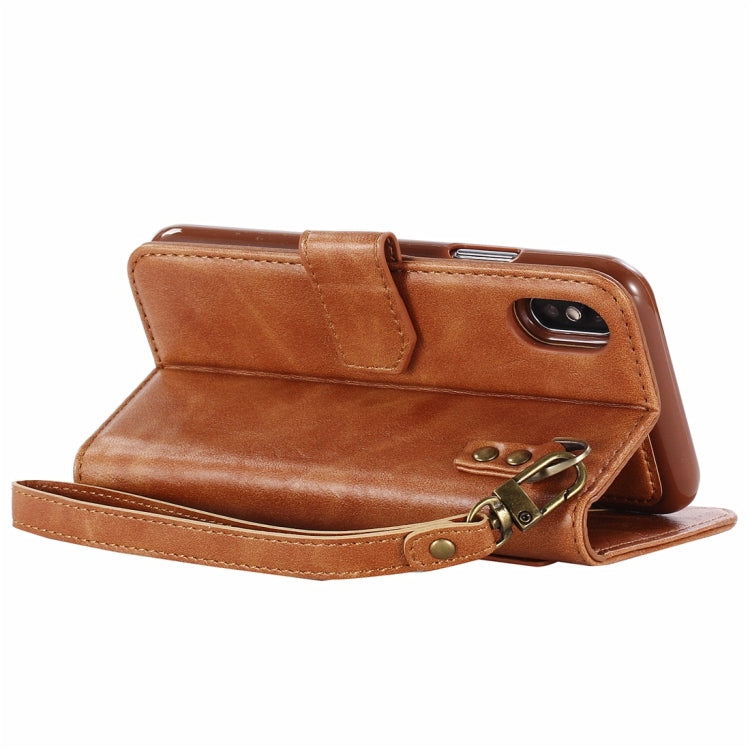 For iPhone X / XS Retro Cowhide Texture Magnetic Absorption Detachable Back Cover Horizontal Flip Leather Case with Holder & Card Slots & Wallet & Photo Frame & Lanyard